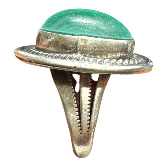Vintage Navajo Sterling Silver Ring With Malachite Cabochon Stone Size 7.5 - Picture 12 of 13